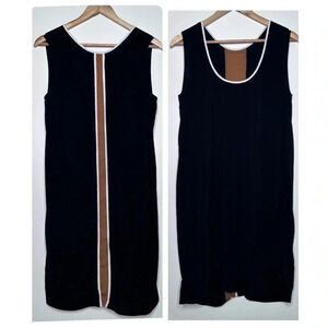Suoli Italy Black Vertical Detail Sleeveless Shift Dress Size 44 US 8